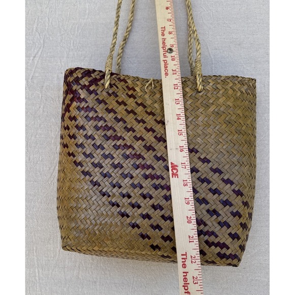 Natural‎ Papyrus Basket Handwoven Bag Medium Sz 11"X10"X4" Boho - Picture 8 of 10